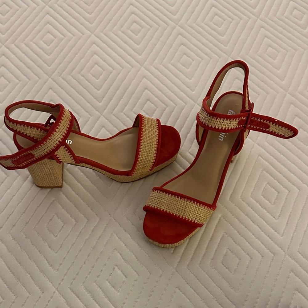 Farylrobin Red and Tan Wedge Sandals